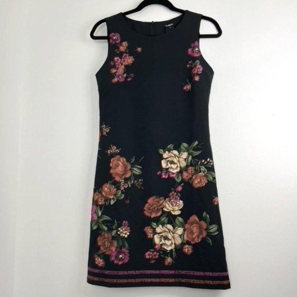 Desigual NWT Floral Black Sleeveless Sheath Dress